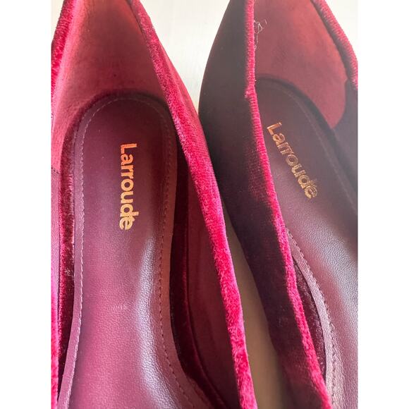Larroudé Lee Crystal-Embellished red Bow Velvet Ballet Flats size 6.5 - Picture 11 of 11